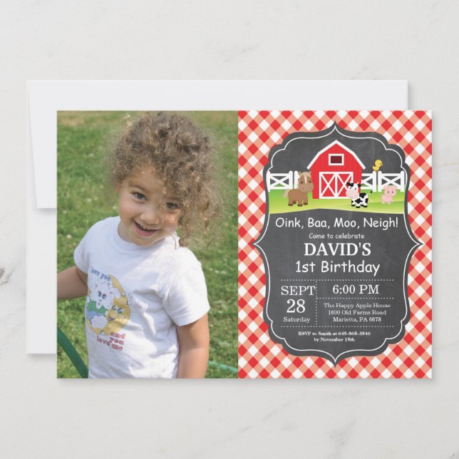 Invitation d'anniversaire de la ferme au tableau n (Devant)