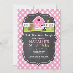 Invitation d'anniversaire de la ferme au tableau n