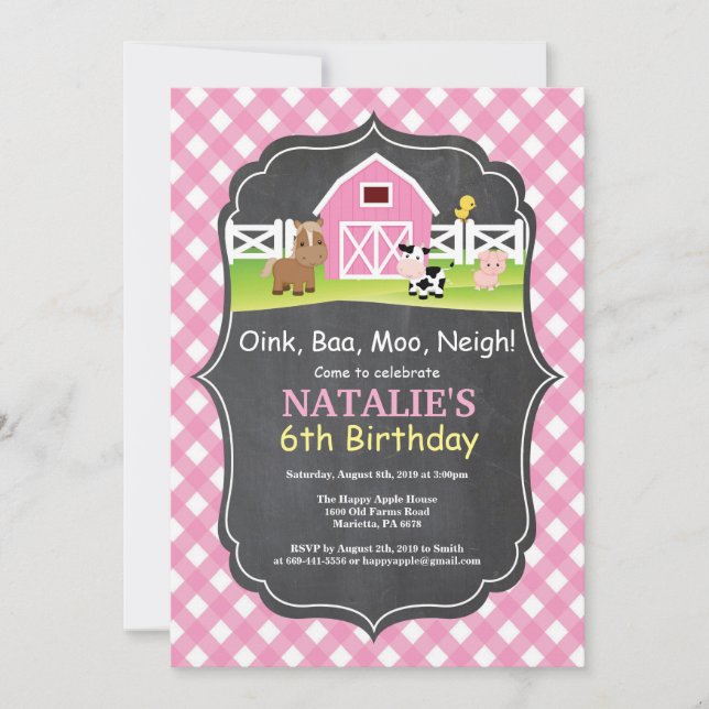 Invitation d'anniversaire de la ferme au tableau n (Devant)