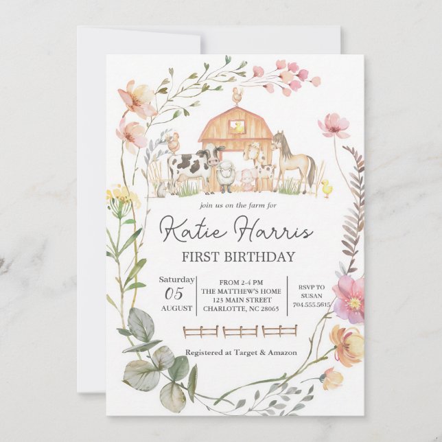 Invitation d'anniversaire de la ferme de fleurs sa (Devant)