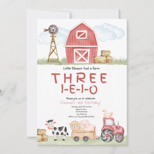 Invitation d'anniversaire de la ferme Trois-E-E-I- (Devant)