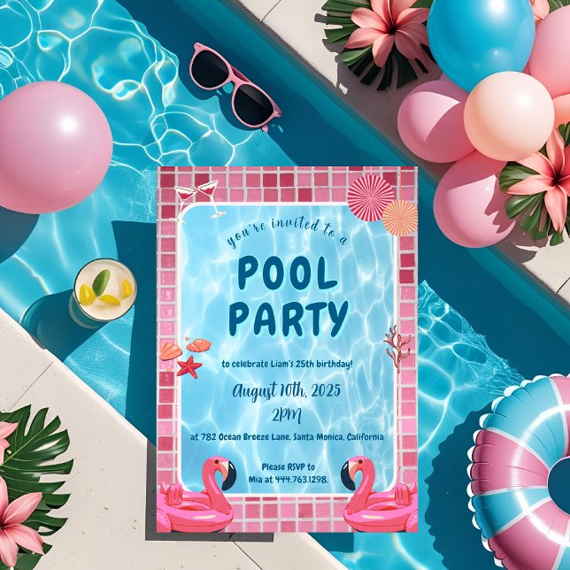 Invitation d'anniversaire de la fête de la piscine (Créateur téléchargé)