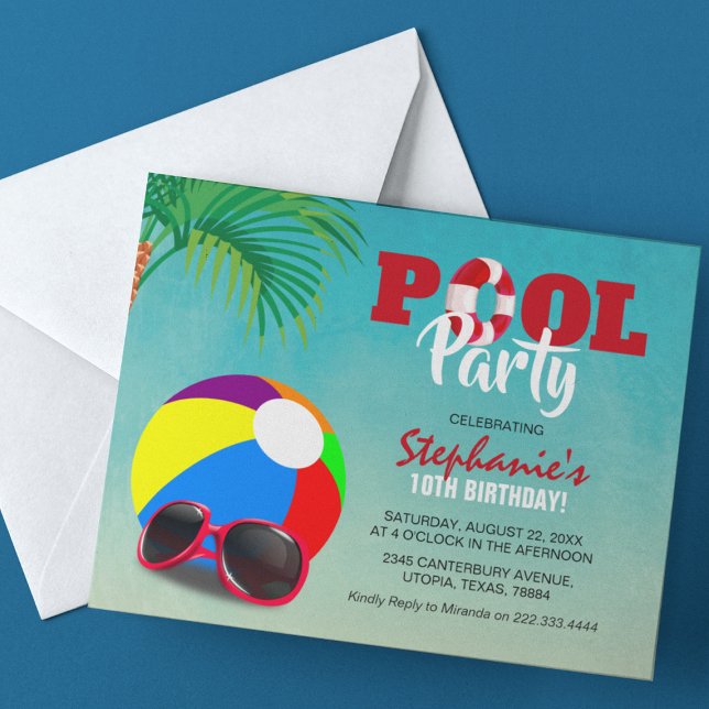 Invitation d'anniversaire de la fête de la piscine (Créateur téléchargé)