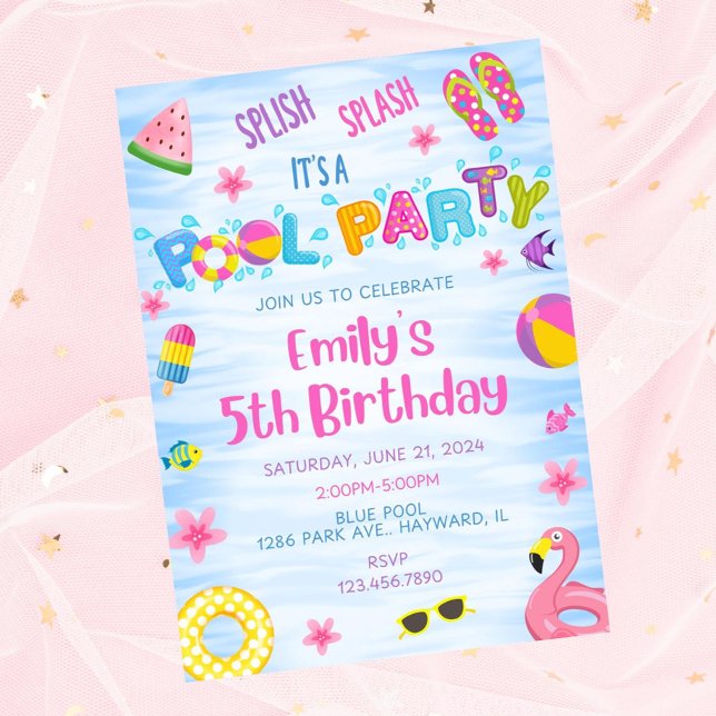 Invitation d'anniversaire de la fête de la piscine (Créateur téléchargé)
