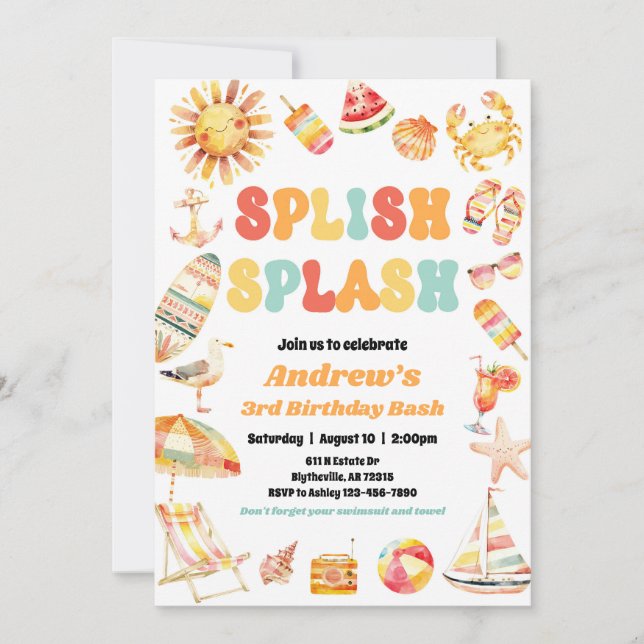 Invitation d'anniversaire de la fête de la piscine (Devant)