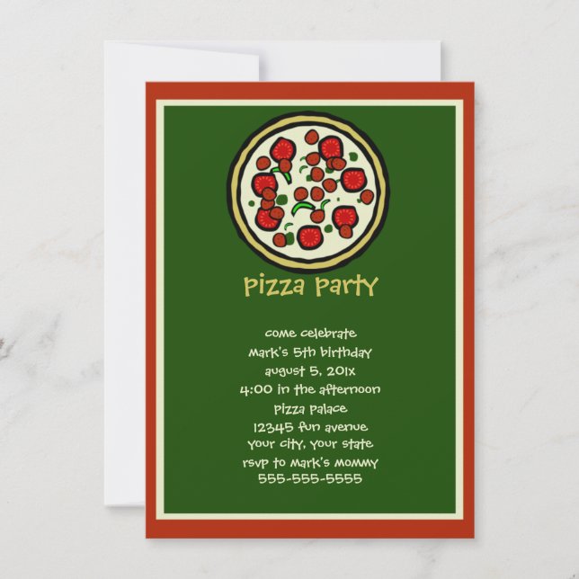 Invitation d'anniversaire de la fête de Pizza (Devant)