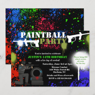 Invitation d'anniversaire de la fête du Paintball