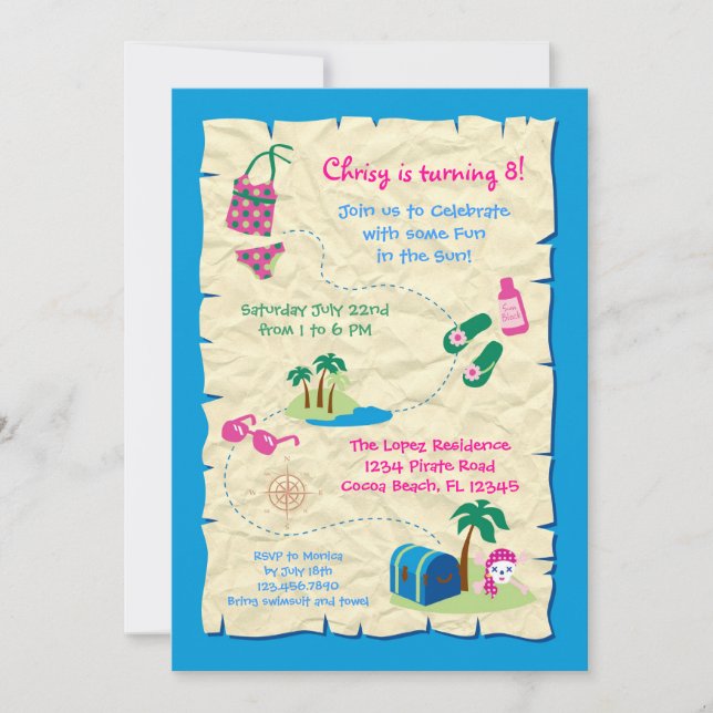 Invitation d'anniversaire de la fête du Pirate Poo (Devant)