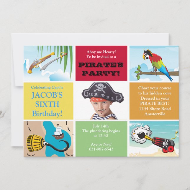 Invitation d'anniversaire de la fête pirate (Devant)
