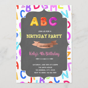 Invitation d'anniversaire de la fille Alphabet