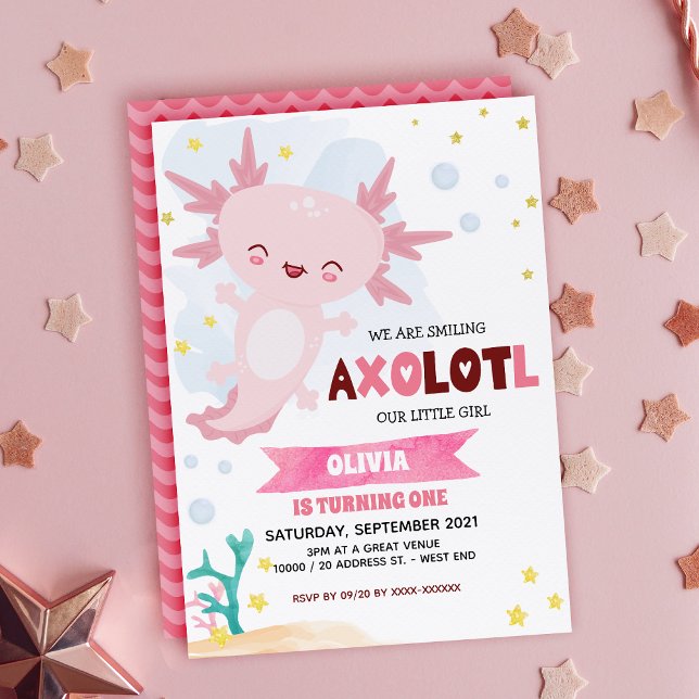 Invitation d'anniversaire de la fille Axolotl rose (Créateur téléchargé)