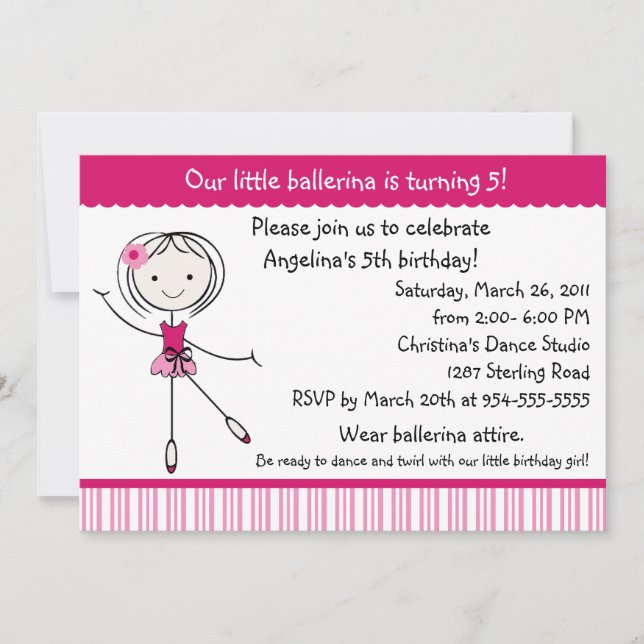 Invitation d'anniversaire de la fille Ballerina (Devant)