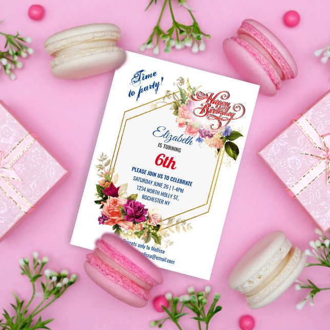 INVITATION D'ANNIVERSAIRE DE LA FILLE DE 6 ANS (Créateur téléchargé)