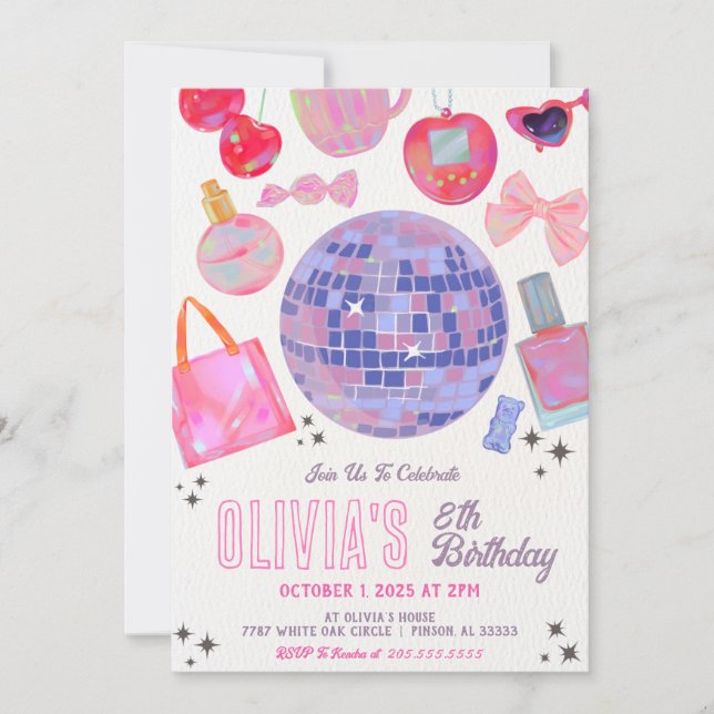Invitation d'anniversaire de la fille de bal Disco (Devant)