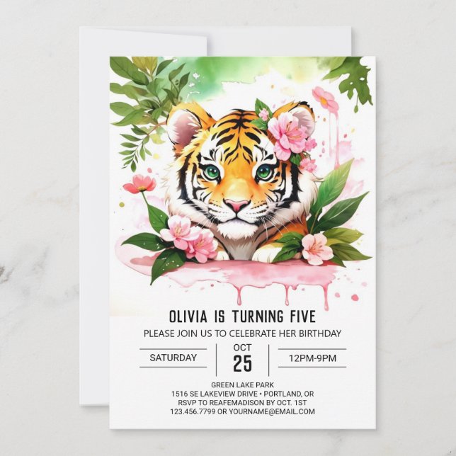 Invitation d'anniversaire de la fille de tigre (Devant)