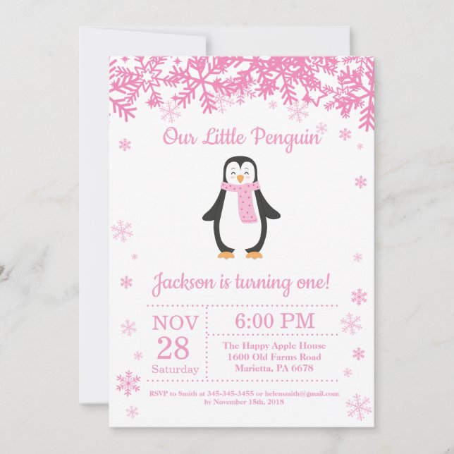 Invitation d'anniversaire de la fille d'hiver de P (Devant)