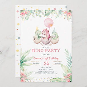 Invitation d'anniversaire de la fille Dinosaur
