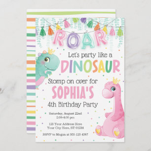 Invitation d'anniversaire de la fille Dinosaur