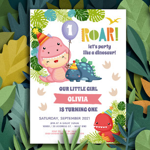 Invitation d'anniversaire de la fille Dinosaur