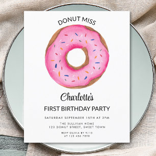 Invitation d'anniversaire de la fille Donut rose b