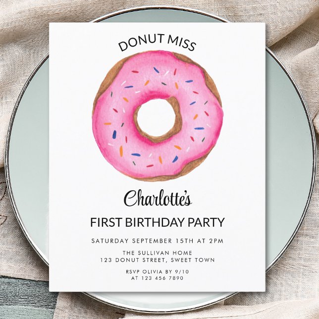 Invitation d'anniversaire de la fille Donut rose b (Créateur téléchargé)