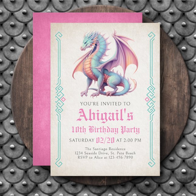 Invitation d'anniversaire de la fille Dragon (Créateur téléchargé)