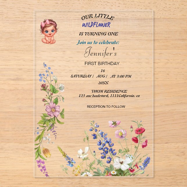 Invitation d'anniversaire de la fille fleur sauvag (Recto)