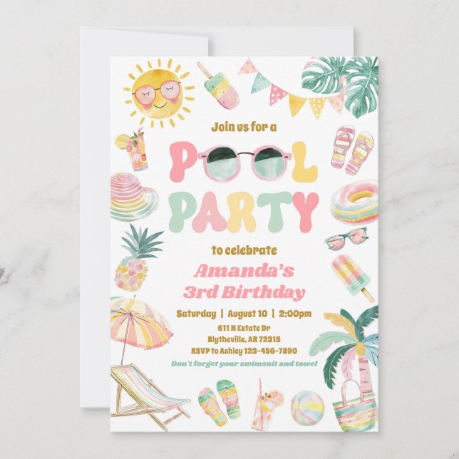 Invitation d'anniversaire de la Fille Pool (Devant)
