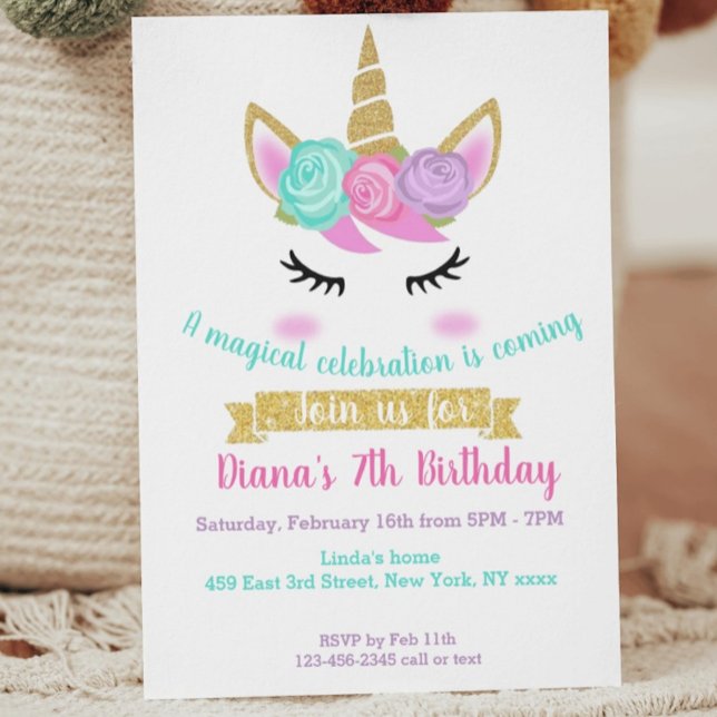 Invitation d'anniversaire de la fille thème Unicor (Créateur téléchargé)