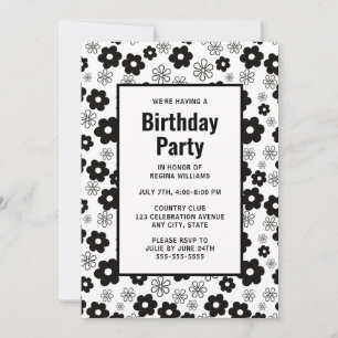 Invitation d'anniversaire de la florale noire et b