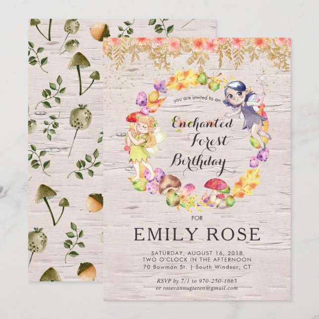 Invitation d'anniversaire de la forêt enchantée (Devant / Derrière)