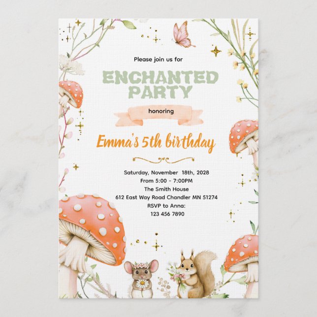 Invitation d'anniversaire de la Forêt Enchantée (Devant)