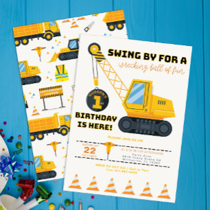Invitation d'anniversaire de la grue de constructi