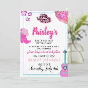 Invitation d'anniversaire de la jeune fille rose t
