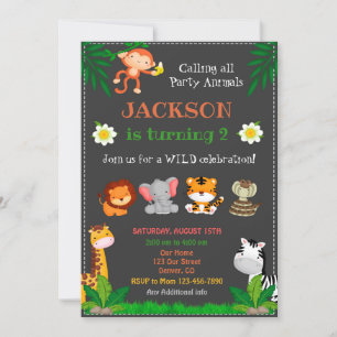 Invitation d'anniversaire de la jungle Animaux de