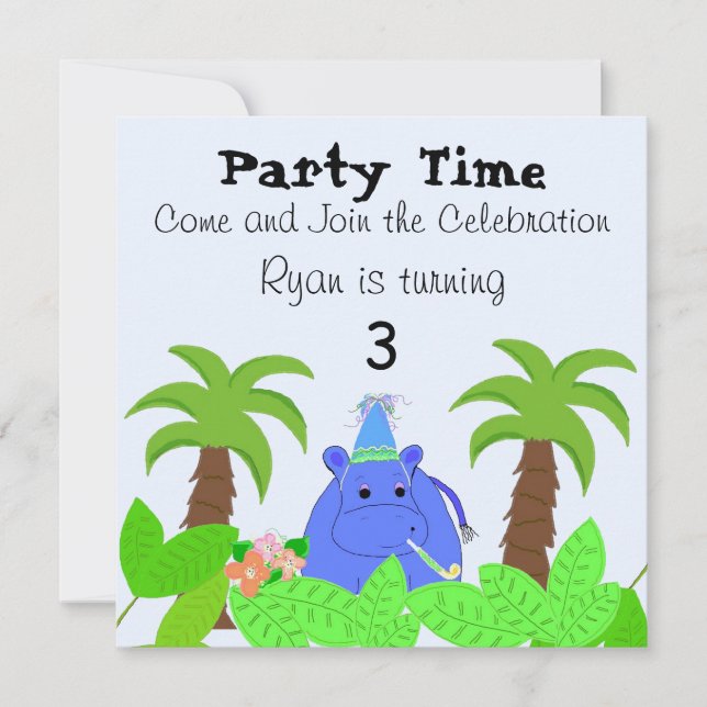 Invitation d'anniversaire de la Jungle Hippo (Devant)