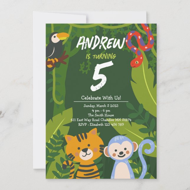 Invitation d'anniversaire de la jungle tropicale (Devant)