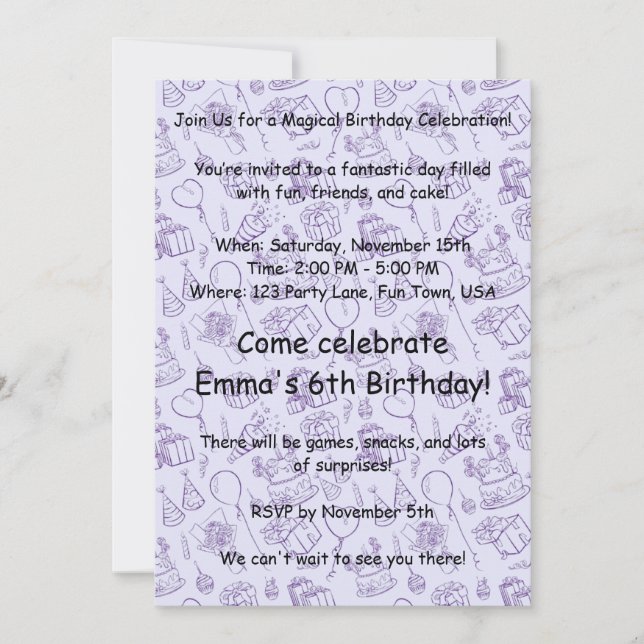 Invitation d'anniversaire de la Lavande magique po (Devant)