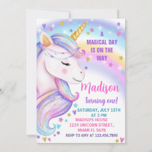 Invitation d'anniversaire de la licorne