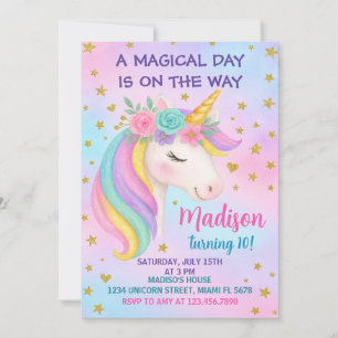 Invitation d'anniversaire de la licorne