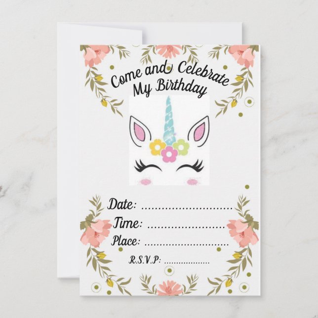 Invitation d'anniversaire de la licorne (Devant)