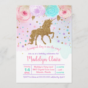 Invitation d'anniversaire de la licorne