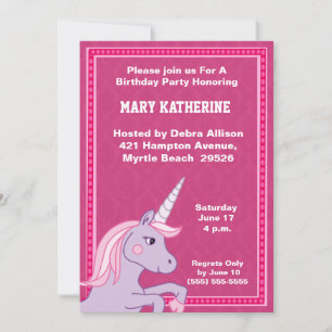 Invitation d'anniversaire de la licorne