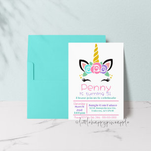Invitation d'anniversaire de la licorne