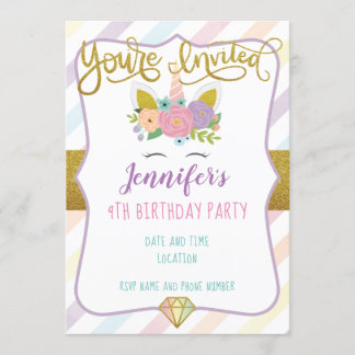 Invitation d'anniversaire de la licorne