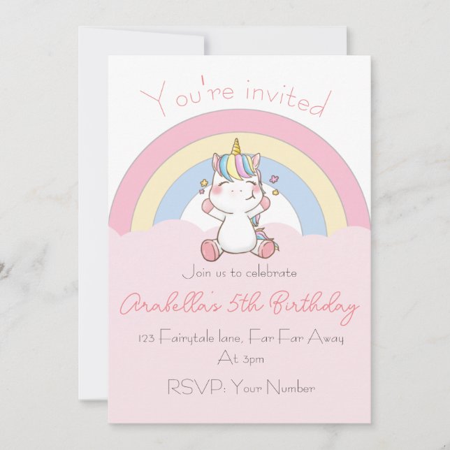 invitation d'anniversaire de la licorne arc-en-cie (Devant)