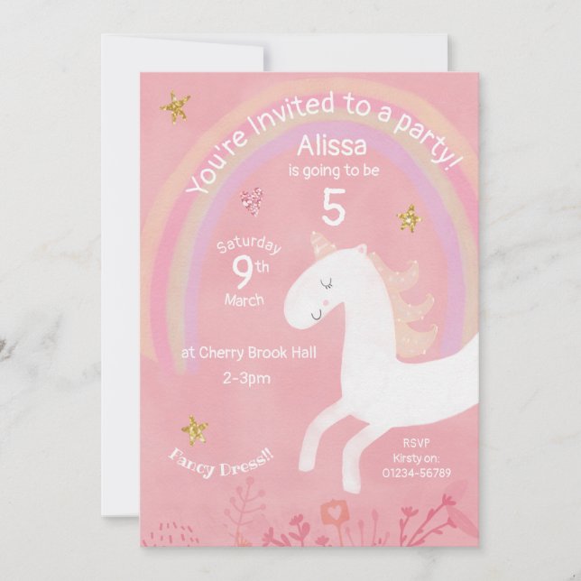 Invitation d'anniversaire de la licorne magique (Devant)