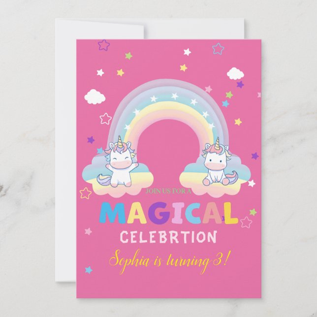 Invitation d'anniversaire de la licorne magique (Devant)
