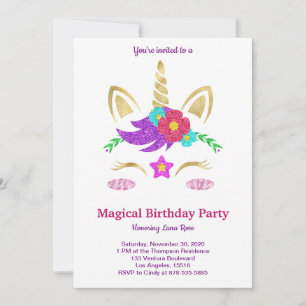Invitation d'anniversaire de la licorne magique