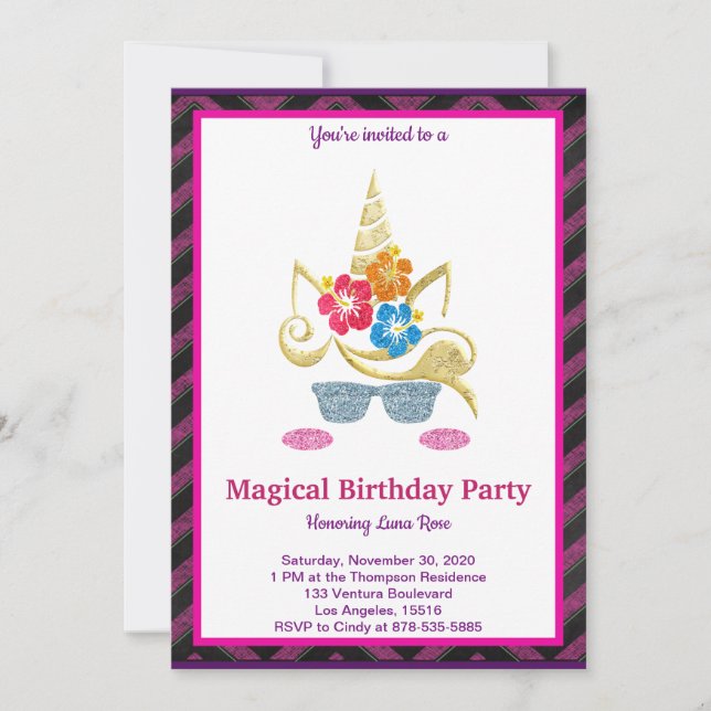 Invitation d'anniversaire de la licorne magique (Devant)